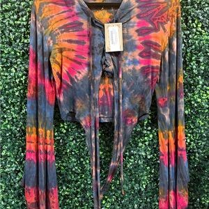 Kathmandu Gypsy Hoodie Tie-Dye Long Sleeve Women's Top NEW Festival Rave